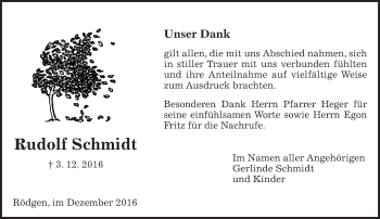 Traueranzeige von Rudolf Schmidt von  Gießener Anzeiger