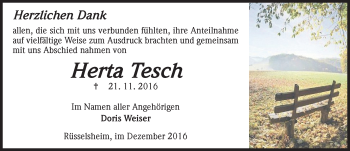 Traueranzeige von Herta Tesch von Trauerportal Rhein Main Presse
