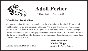 Traueranzeige von Adolf Pecher von  Gelnhäuser Tageblatt