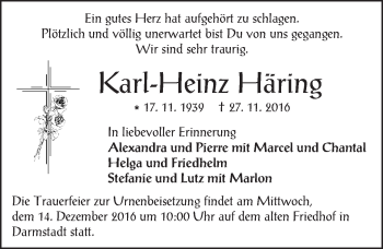 Traueranzeige von Karl-Heinz Häring von Trauerportal Echo Online