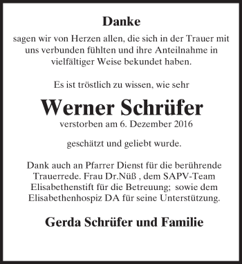 Traueranzeige von Werner Schrüfer von Trauerportal Rhein Main Presse