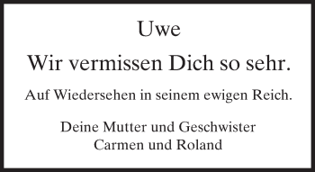 Traueranzeige von Uwe  von Trauerportal Echo Online