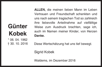Traueranzeige von Günter Kobek von  Camberger Anzeiger