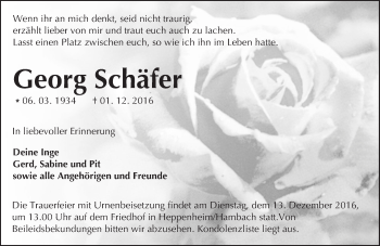 Traueranzeige von Georg Schäfer von Trauerportal Echo Online