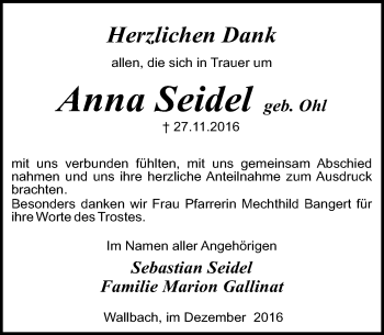 Traueranzeige von Anna Seidel von Trauerportal Echo Online