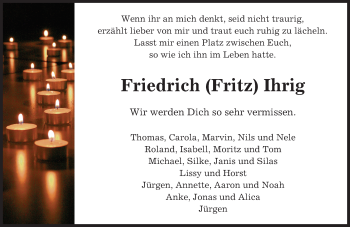 Traueranzeige von Friedrich Ihrig von Trauerportal Echo Online