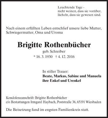 Traueranzeige von Brigitte Rothenbücher von Trauerportal Rhein Main Presse Traueranzeige von Brigitte Rothenbücher von Trauerportal Rhein Main Presse