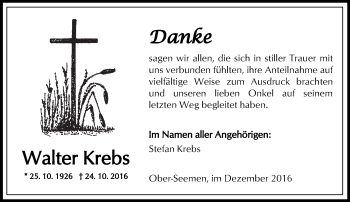 Traueranzeige von Walter Krebs von  Kreisanzeiger