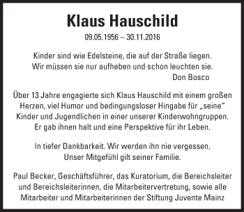 Traueranzeige von Klaus Hauschild von Trauerportal Rhein Main Presse