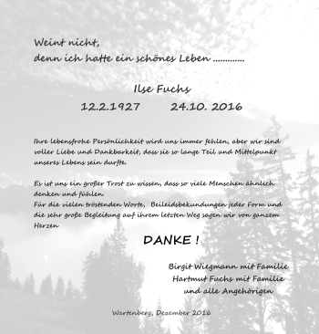 Traueranzeige von Ilse Fuchs von VRM Trauer