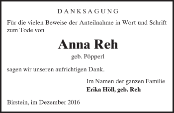 Traueranzeige von Anna Reh von  Kreisanzeiger