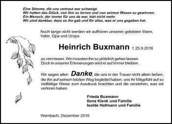 Traueranzeige von Heinrich Buxmann von Trauerportal Echo Online