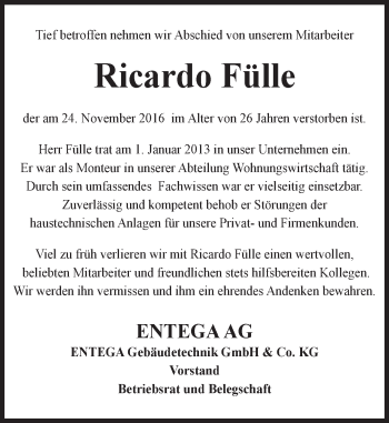 Traueranzeige von Ricardo Fülle von Trauerportal Echo Online