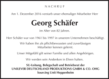 Traueranzeige von Georg Schäfer von Trauerportal Echo Online