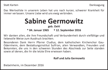 Traueranzeige von Sabine Germowitz von Trauerportal Rhein Main Presse