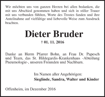 Traueranzeige von Dieter Bruder von Trauerportal Rhein Main Presse