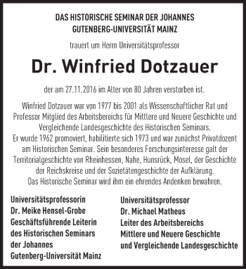 Traueranzeige von Winfried Dotzauer von Trauerportal Rhein Main Presse