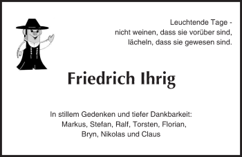 Traueranzeige von Friedrich Ihrig von Trauerportal Echo Online
