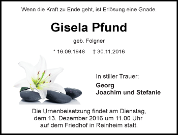 Traueranzeige von Gisela Pfund von Trauerportal Echo Online