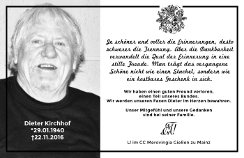 Traueranzeige von Dieter Kirchhof von Trauerportal Rhein Main Presse