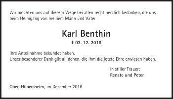 Traueranzeige von Karl Benthin von Trauerportal Rhein Main Presse