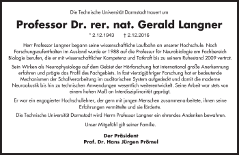 Traueranzeige von Gerald Langner von Trauerportal Echo Online