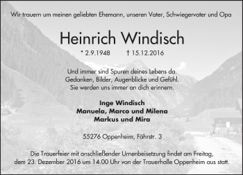 Traueranzeige von Heinrich Windisch von Trauerportal Rhein Main Presse
