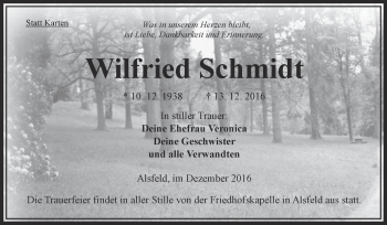 Traueranzeige von Wilfried Schmidt von VRM Trauer