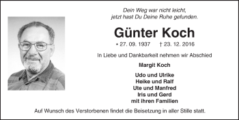 Traueranzeige von Günter Koch von Trauerportal Echo Online