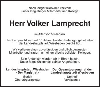 Traueranzeige von Volker Lamprecht von Trauerportal Rhein Main Presse