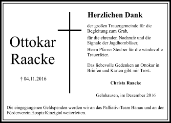 Traueranzeige von Ottokar Raacke von  Gelnhäuser Tageblatt