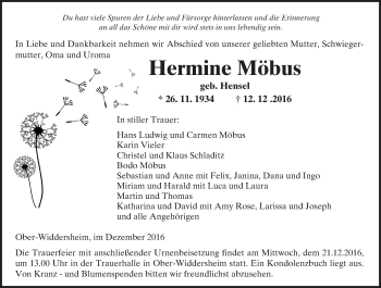 Traueranzeige von Hermine Möbus von  Kreisanzeiger