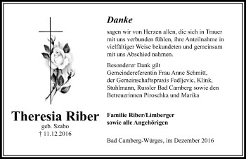 Traueranzeige von Theresia Riber von  Camberger Anzeiger