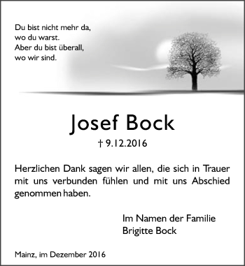 Traueranzeige von Josef Bock von Trauerportal Rhein Main Presse