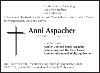 Traueranzeige von Anni Aspacher von trauer.echo-online.de