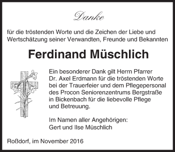 Traueranzeige von Ferdinand Müschlich von trauer.echo-online.de