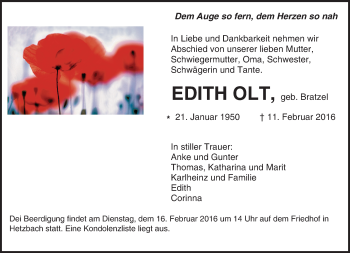Traueranzeige von Edith Olt von trauer.echo-online.de