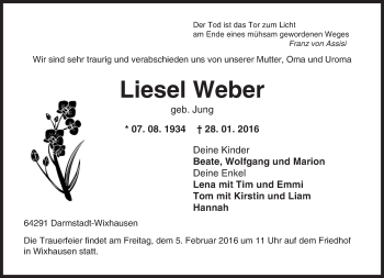 Traueranzeige von Liesel Weber von trauer.echo-online.de