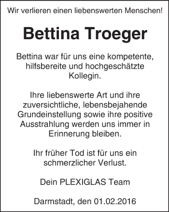 Traueranzeige von Bettina Troeger von trauer.echo-online.de