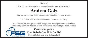 Traueranzeige von Andrea Gölz von trauer.echo-online.de
