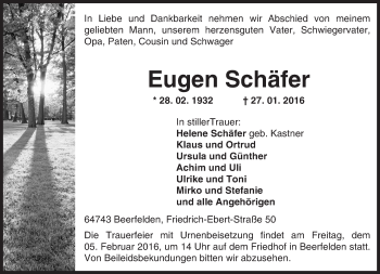 Traueranzeige von Eugen Schäfer von trauer.echo-online.de