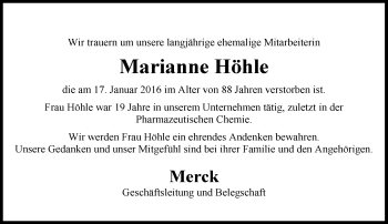 Traueranzeige von Marianne Höhle von trauer.echo-online.de