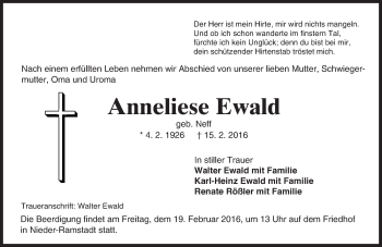 Traueranzeige von Anneliese Ewald von trauer.echo-online.de