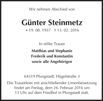 Traueranzeige von Günter Steinmetz von trauer.echo-online.de