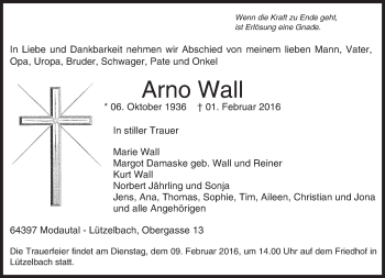 Traueranzeige von Arno Wall von trauer.echo-online.de