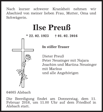 Traueranzeige von Ilse Preuß von trauer.echo-online.de