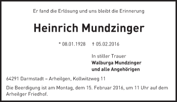 Traueranzeige von Heinrich Mundzinger von trauer.echo-online.de