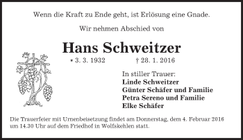 Traueranzeige von Hans Schweitzer von trauer.echo-online.de