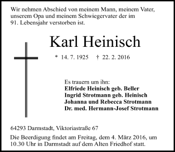Traueranzeige von Karl Heinisch von trauer.echo-online.de