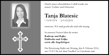 Traueranzeige von Tanja Blatesic von trauer.echo-online.de